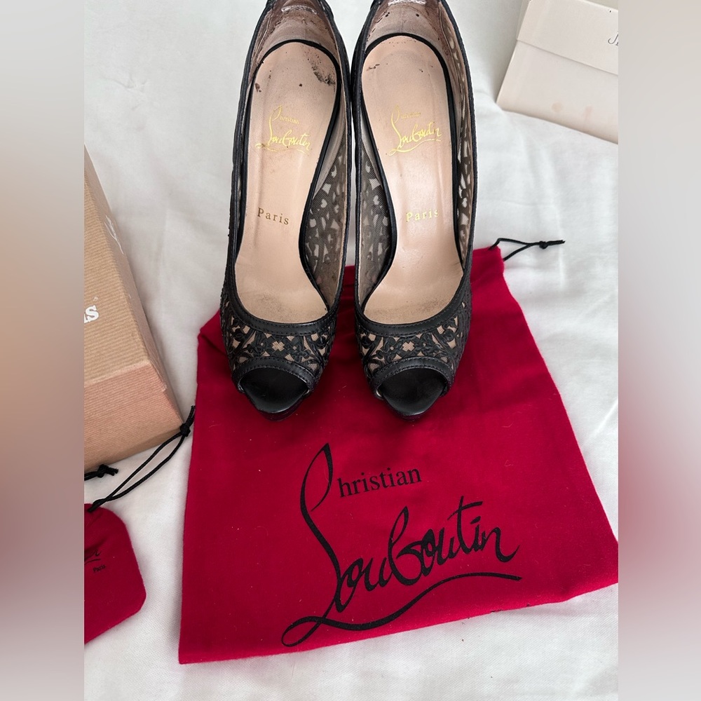 AUTHENTIC CHRISTIAN LOUBOUTIN pampas pump 150 calf VIP/ CUOIO -BLACK 37.5